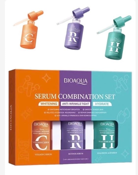 KIT DE SERUM COMBINATION BIOAQUA ACLARANTE, ANTI EDAD E HIDRATANTE