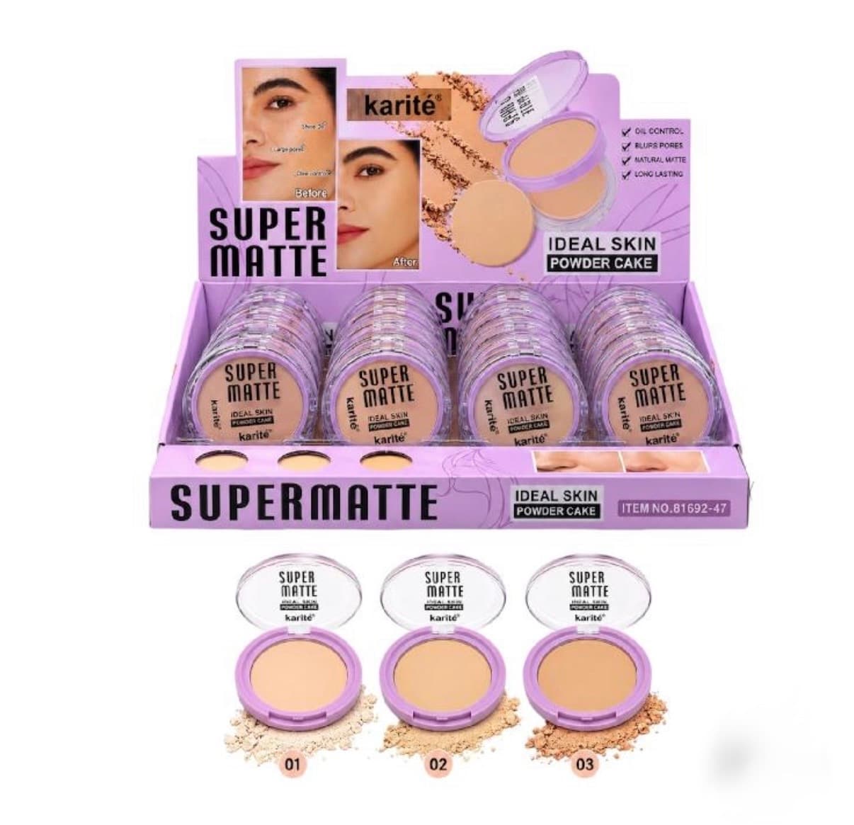 POLVO COMPACTO SUPER MATTE IDEAL SKIN CON BORLA Y ESPEJO KARITE